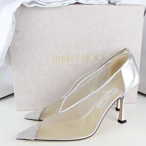 NEW JIMMY CHOO Nicole 90mm Silver Mesh Crystal Pumps - Heel for Weddings, Events